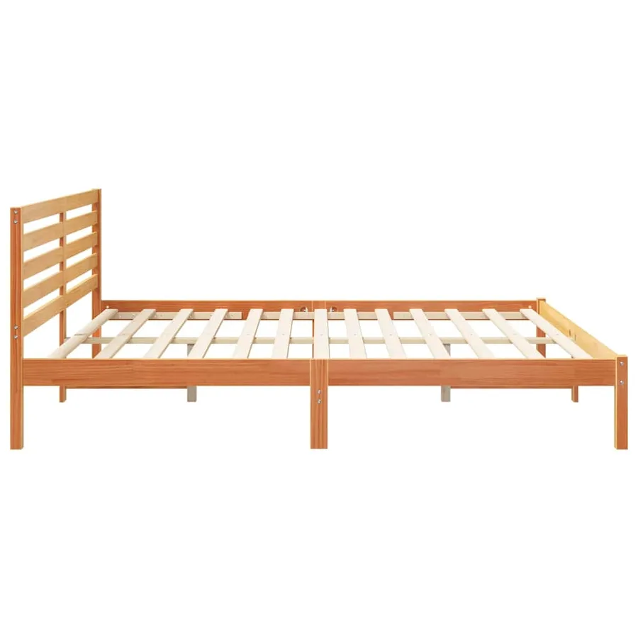 Cadre de lit avec tête de lit Brun cire 200 x 200 cm Pin massif - 6