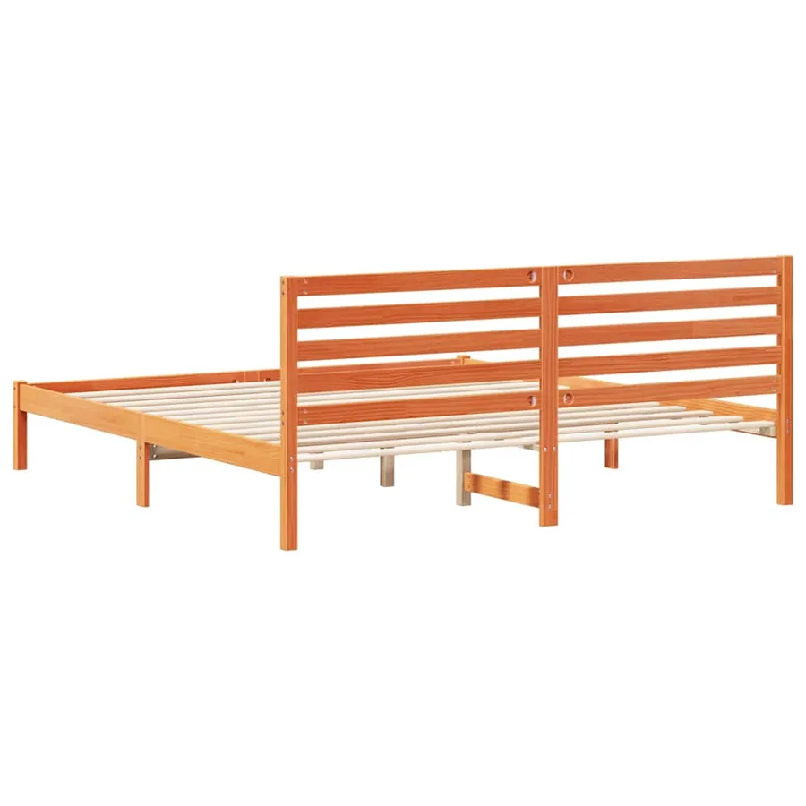 Cadre de lit avec tête de lit Brun cire 200 x 200 cm Pin massif - 7