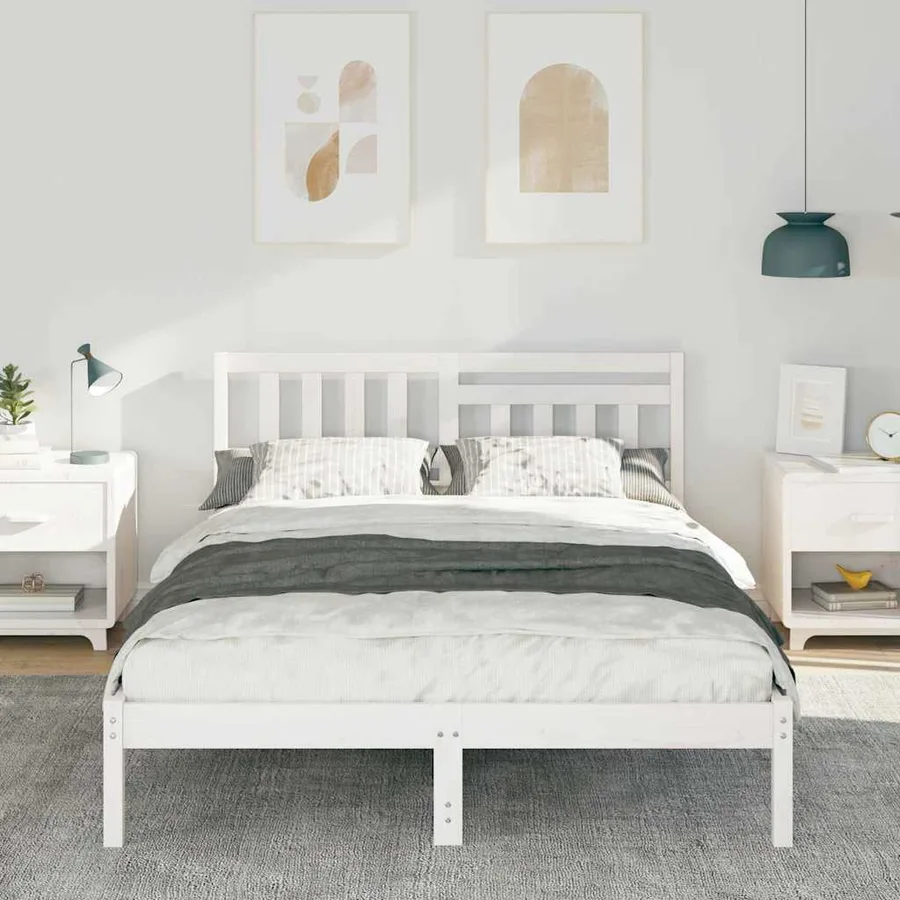 Cadre de lit avec tête de lit Blanc 140 x 190 cm Pin massif - 3