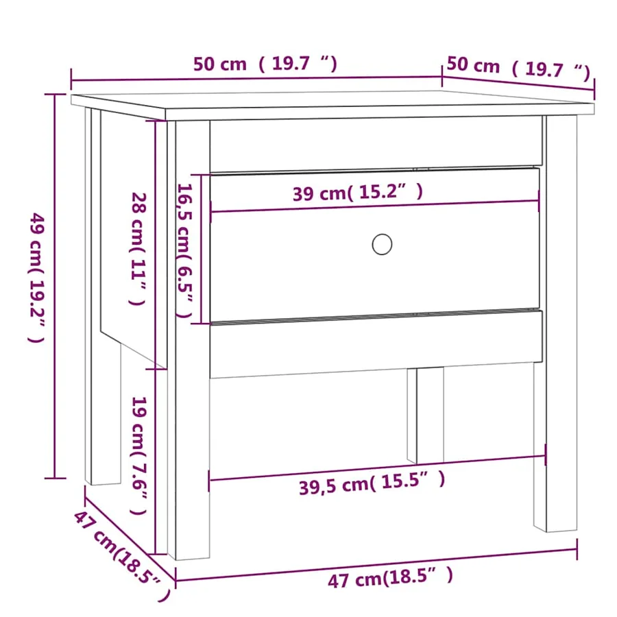 Table d'appoint Noir 50x50x49 cm Bois massif de pin - 10