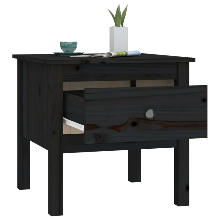 Table d'appoint Noir 50x50x49 cm Bois massif de pin - 5