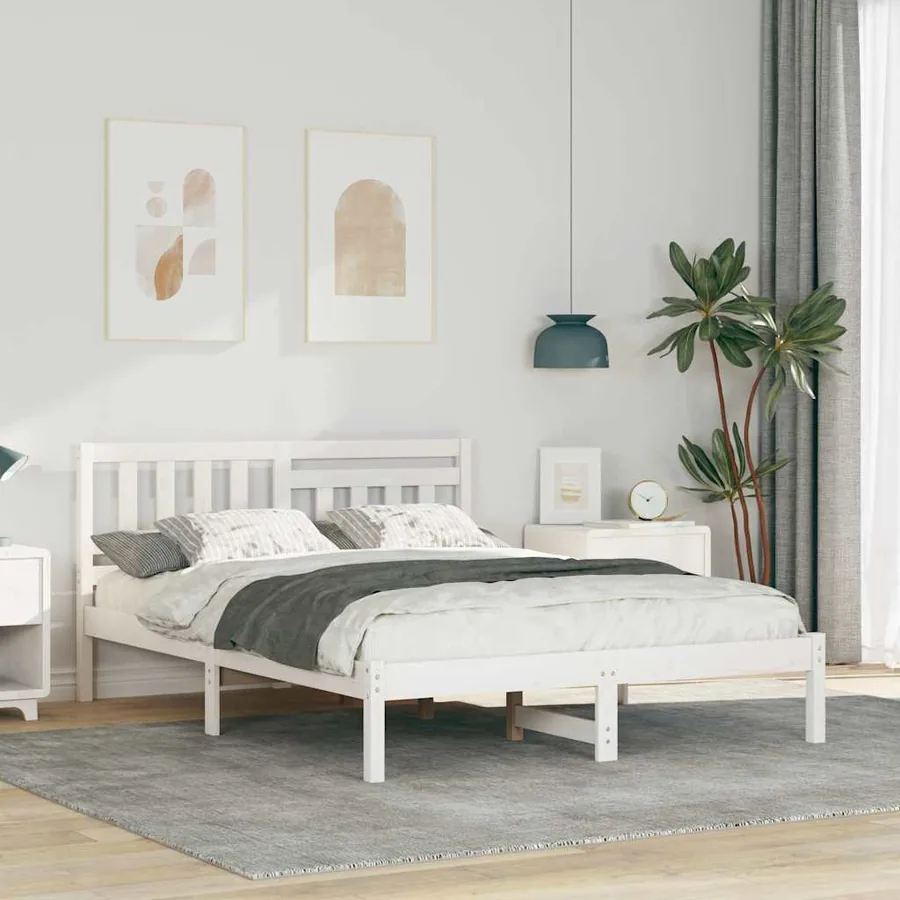Cadre de lit avec tête de lit Blanc 135 x 190 cm Pin massif