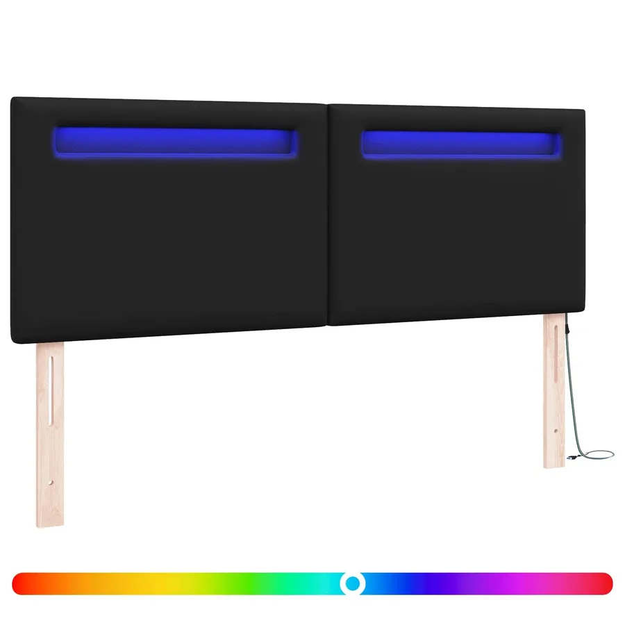 Tête de lit LED Noir 144 cm Cuir synthétique - 2