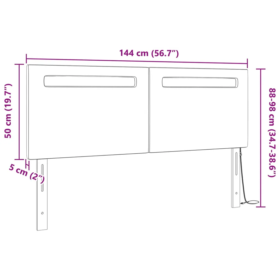 Tête de lit LED Noir 144 cm Cuir synthétique - 8