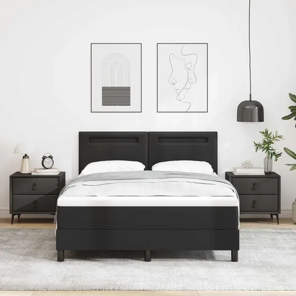 Lit à ressorts avec matelas Noir 140 x 190 cm Simili cuir