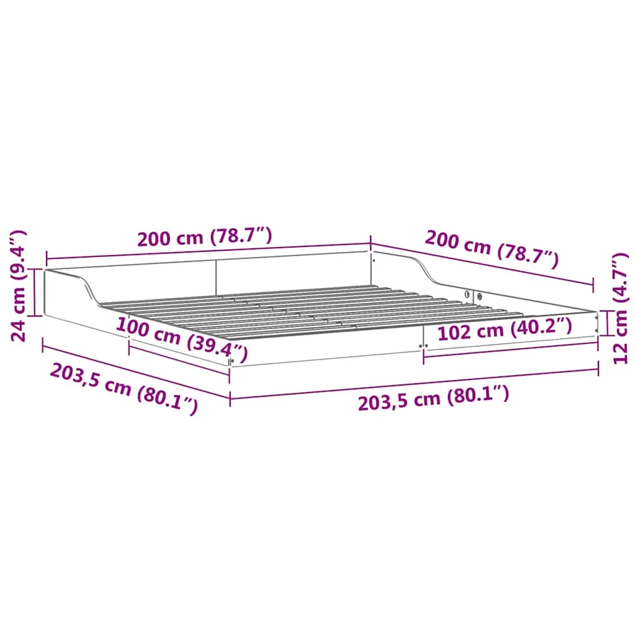 Cadre de lit Brun cire 200 x 200 cm Pin massif - 10