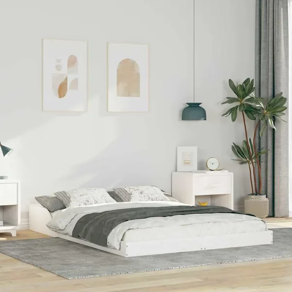 Cadre de lit Blanc 140 x 190 cm Pin massif