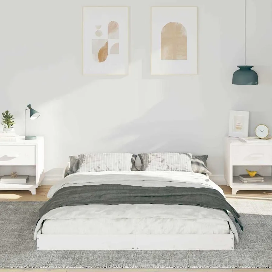 Cadre de lit Blanc 140 x 190 cm Pin massif - 3