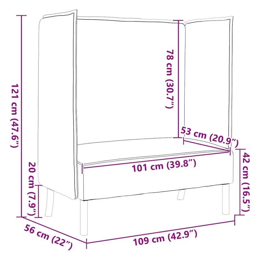 Canapé à Haut Dossier 101cm Rose tissu - 10