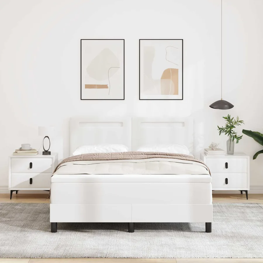 Lit à ressorts avec matelas Blanc 160 x 200 cm Simili cuir