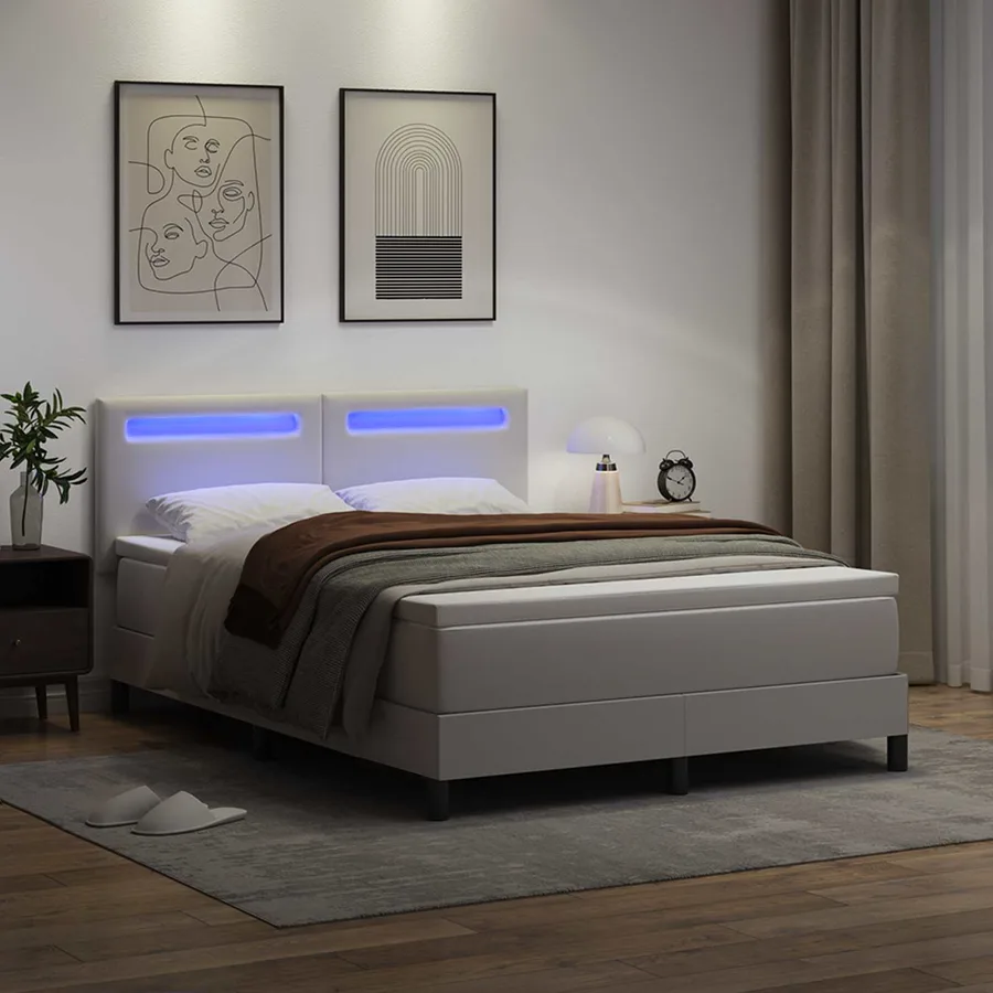Lit à ressorts avec matelas Blanc 160 x 200 cm Simili cuir - 4