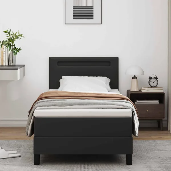 Lit à ressorts avec matelas Noir 100 x 200 cm Simili cuir