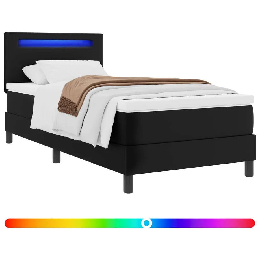 Lit à ressorts avec matelas Noir 100 x 200 cm Simili cuir - 2