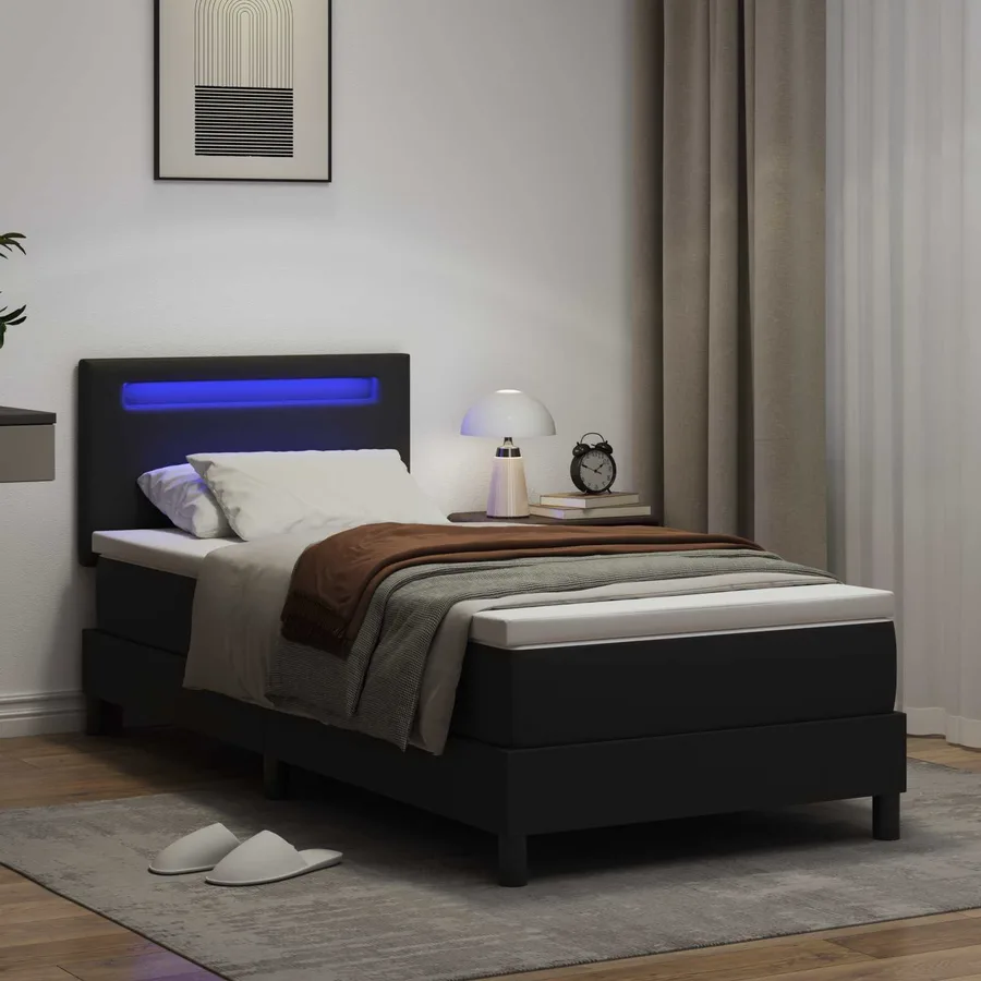 Lit à ressorts avec matelas Noir 100 x 200 cm Simili cuir - 4