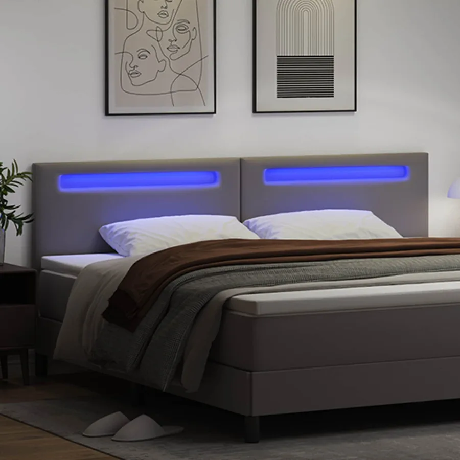 Tête de lit LED Gris 200 cm Cuir synthétique - 3