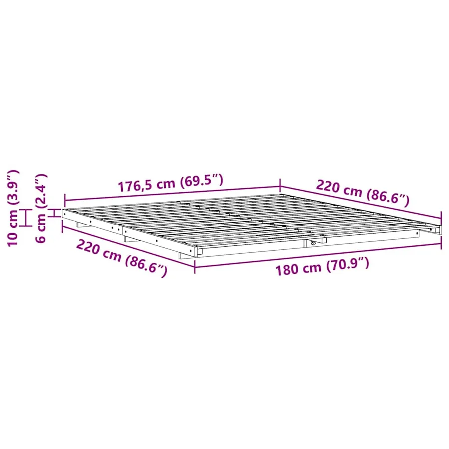 Cadre de lit Blanc 180 x 220 cm Pin massif - 8