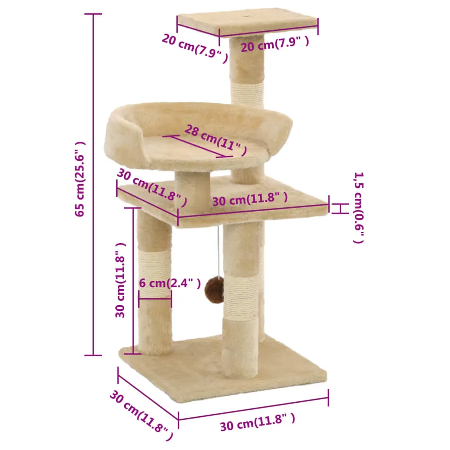 Arbre à chat avec griffoirs en sisal 65 cm Beige - 6