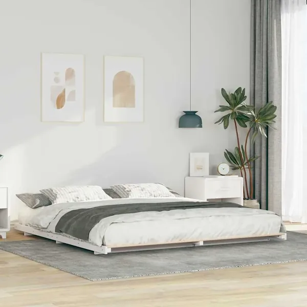 Cadre de lit Blanc 200 x 220 cm Pin massif