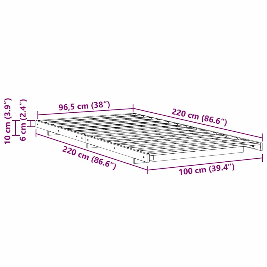 Cadre de lit Blanc 100 x 220 cm Pin massif - 10