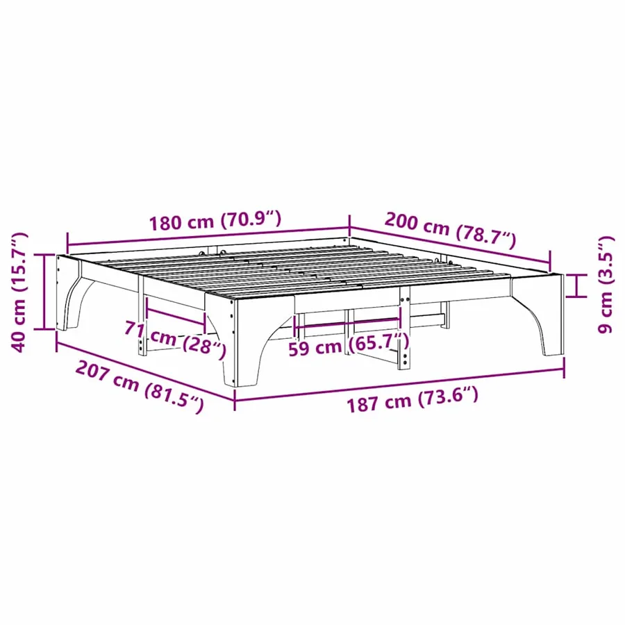 Cadre de lit Blanc 180 x 200 cm Pin massif - 10