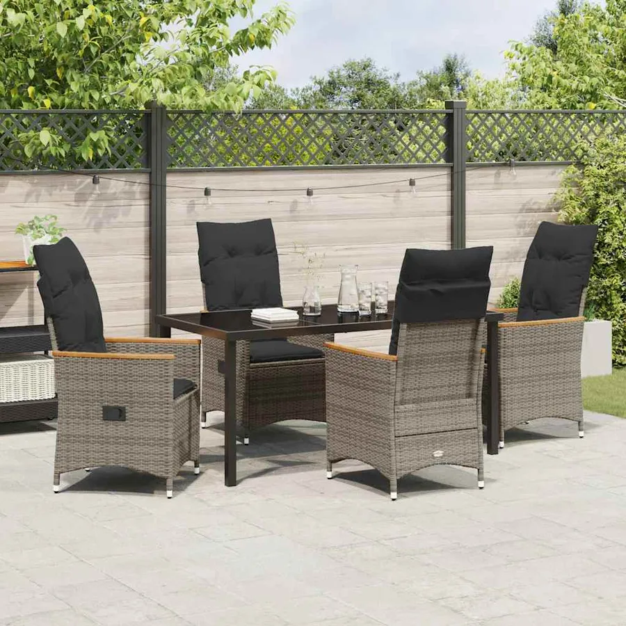 Ensemble de salle à manger pour jardin 5 pcs Gris polyrotin - 4