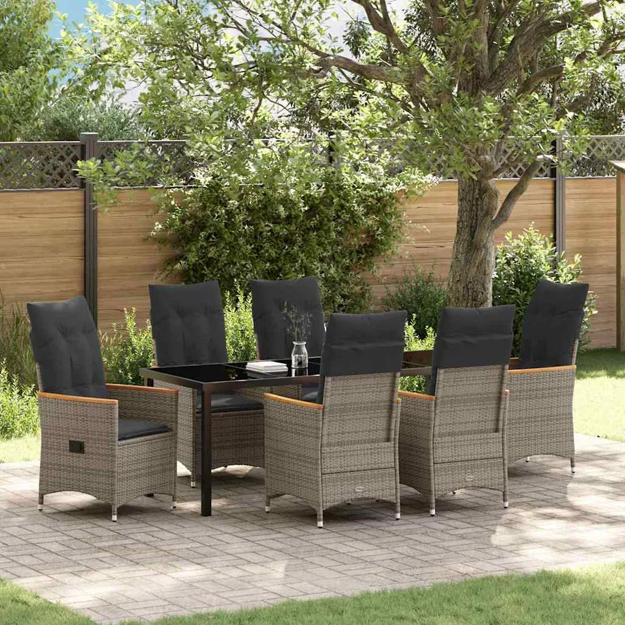 Ensemble de salle à manger pour jardin 7 pcs Gris polyrotin