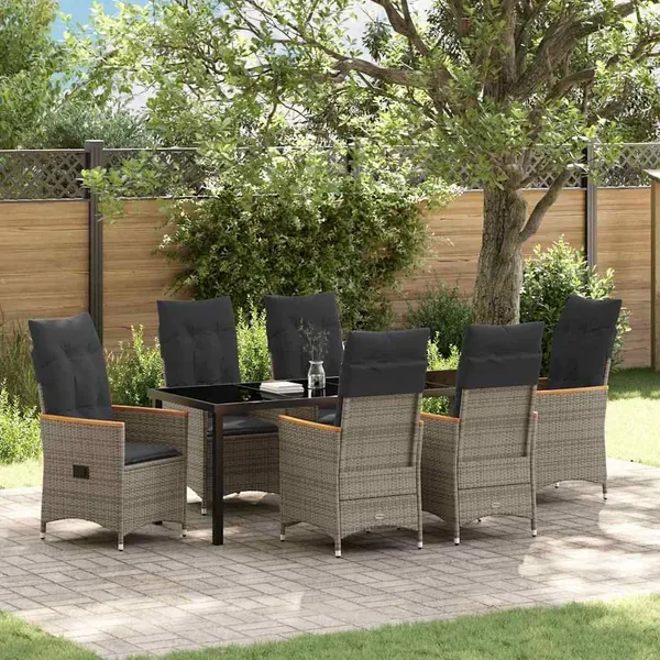 Ensemble de salle à manger pour jardin 7 pcs Gris polyrotin