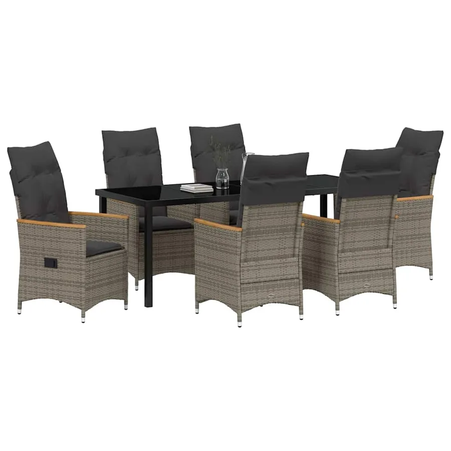 Ensemble de salle à manger pour jardin 7 pcs Gris polyrotin - 3