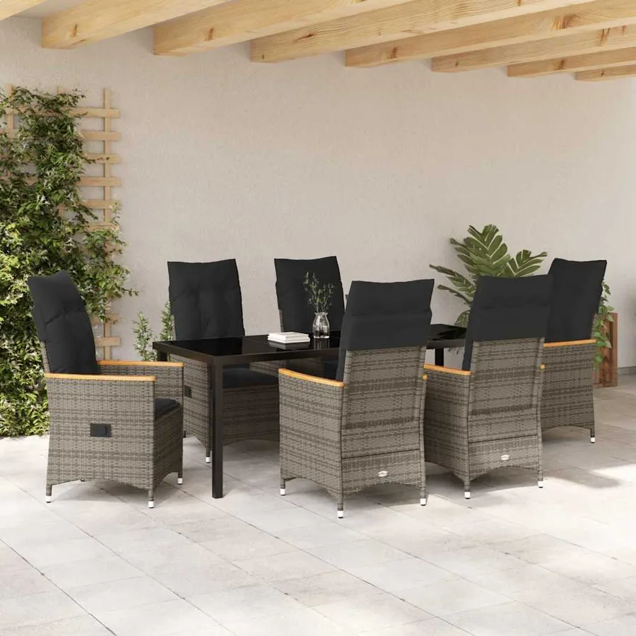 Ensemble de salle à manger pour jardin 7 pcs Gris polyrotin - 4