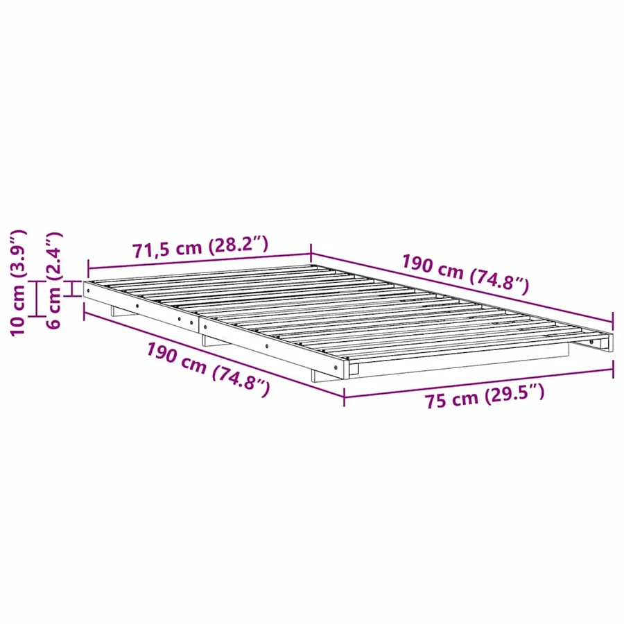 Cadre de lit Blanc 75 x 190 cm Pin massif - 10