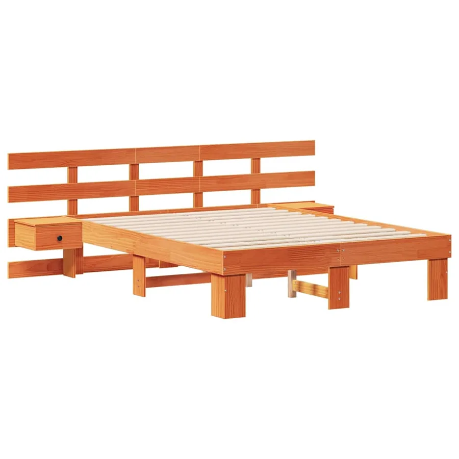 Cadre de lit avec tête de lit Marron 135 x 190 cm Pin massif - 4