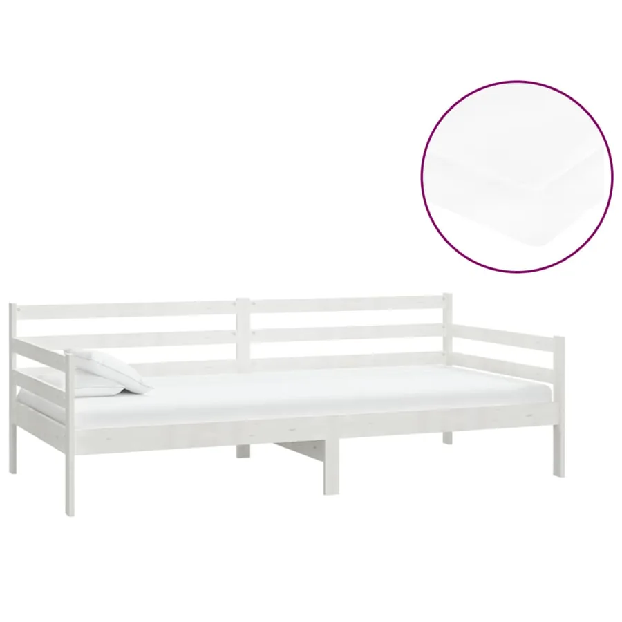 Lit de repos avec matelas 90x200 cm Blanc Bois de pin massif - 2