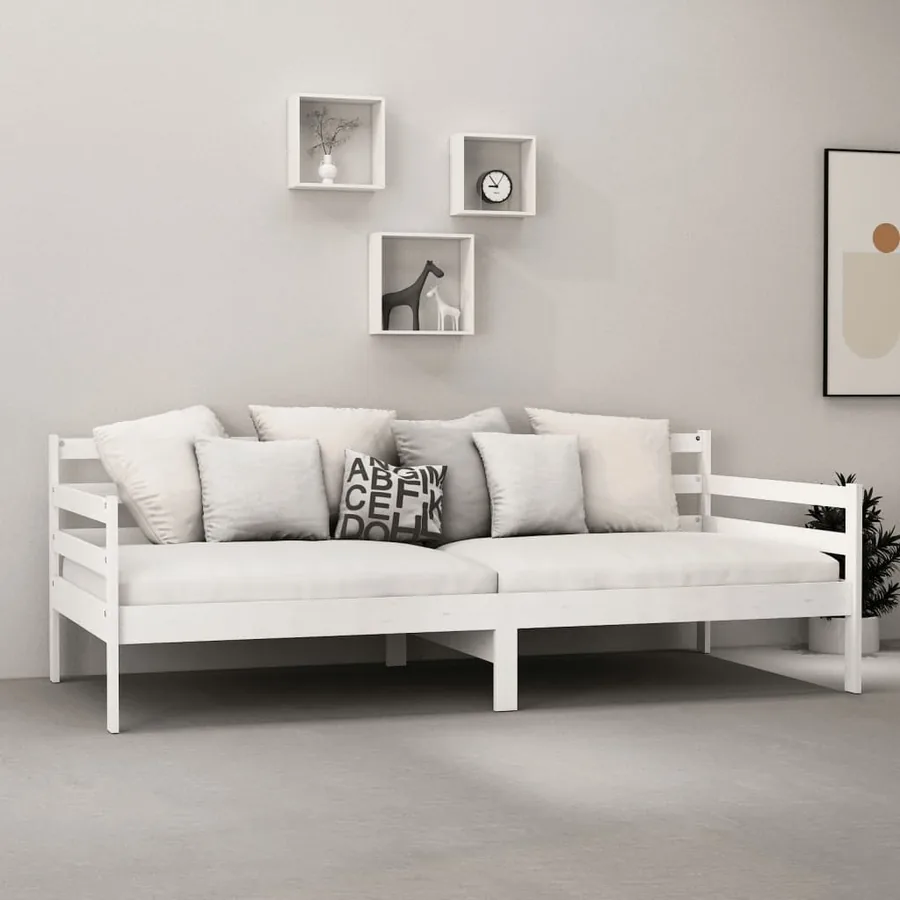 Lit de repos avec matelas 90x200 cm Blanc Bois de pin massif - 4