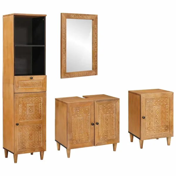 Ensemble de mobilier de salle de bain avec tiroir 4 pcs Marron