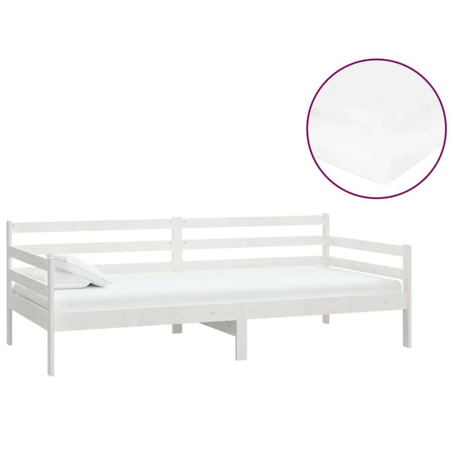 Lit de repos avec matelas 90x200 cm Blanc Bois de pin massif - 2