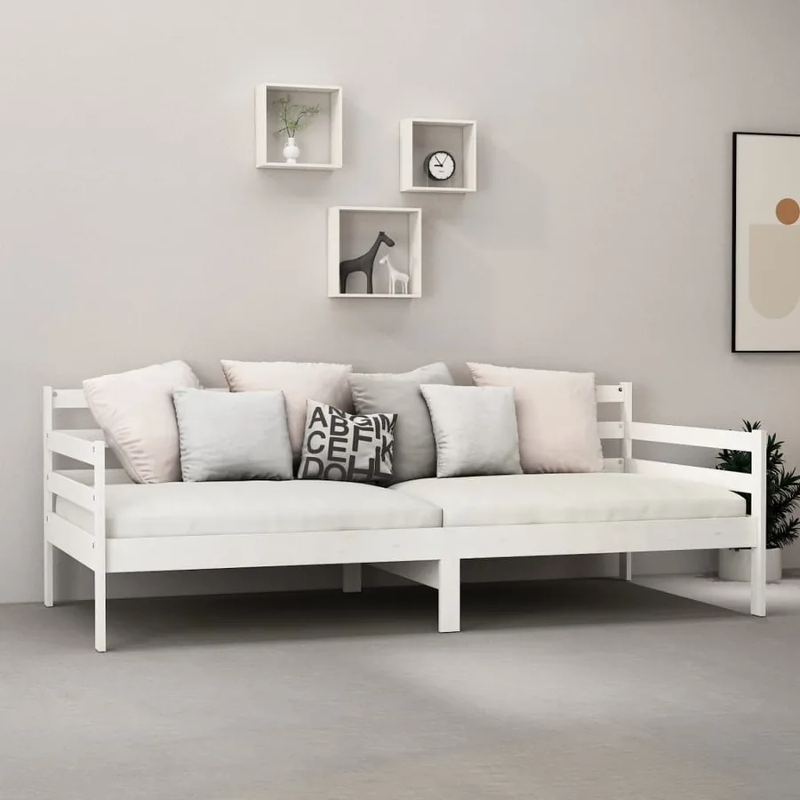 Lit de repos avec matelas 90x200 cm Blanc Bois de pin massif - 4