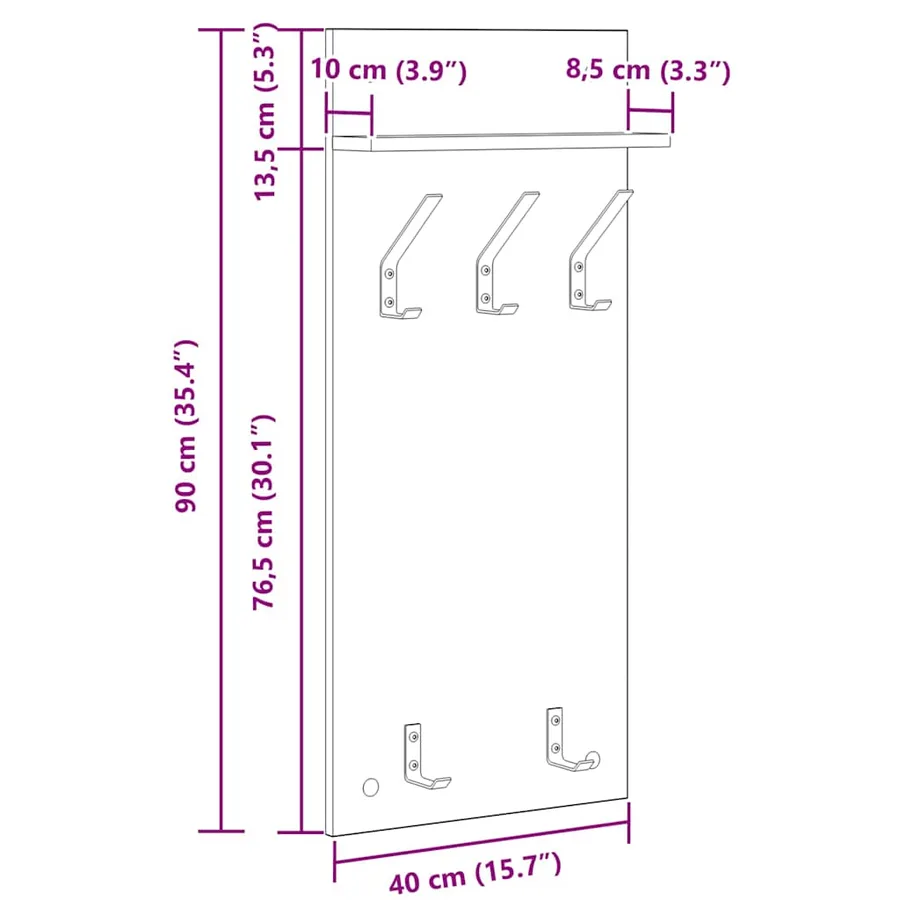 Porte-manteau mural avec étagère Chêne fumé 40 x 10 x 90 cm - 10