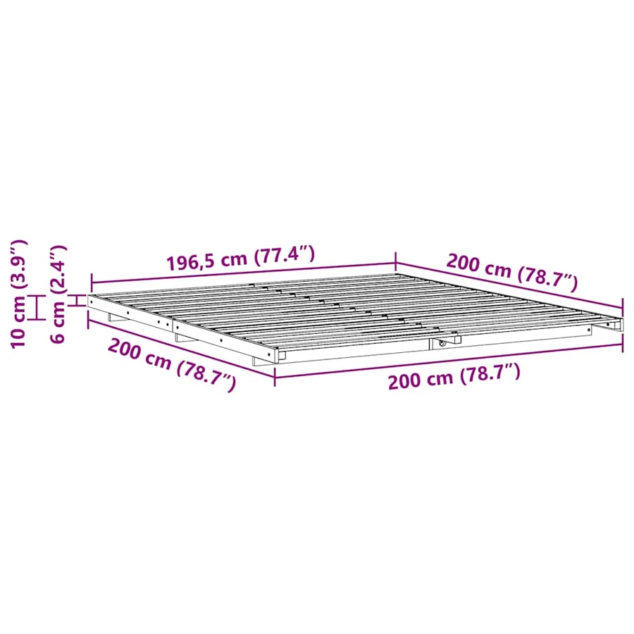 Cadre de lit Marron 200 x 200 cm Pin massif - 8