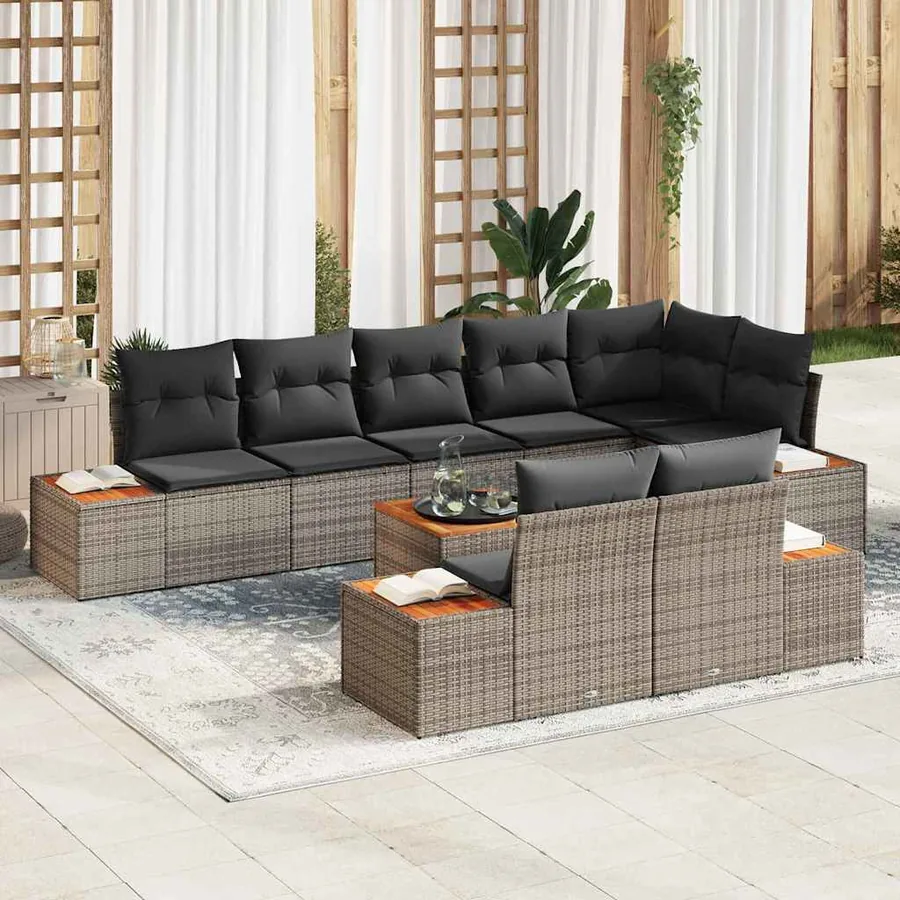 Ensemble de canapé de jardin avec coussin 8 pcs Gris Polyrotin