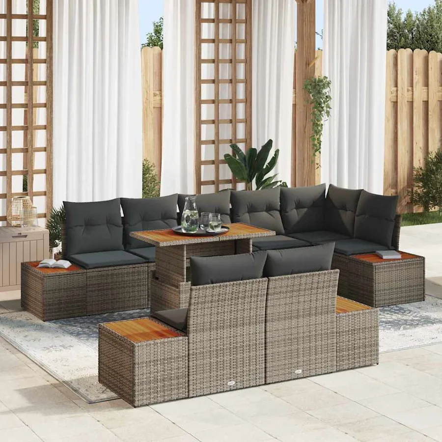 Ensemble de canapé de jardin 9 pcs Gris Poly rotin
