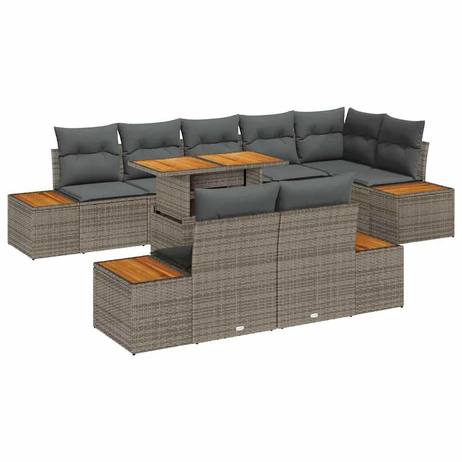 Ensemble de canapé de jardin 9 pcs Gris Poly rotin - 2