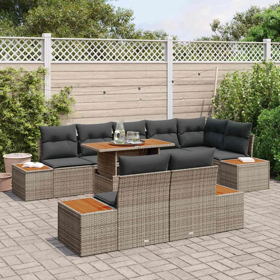 Ensemble de canapé de jardin 9 pcs Gris Poly rotin - 3