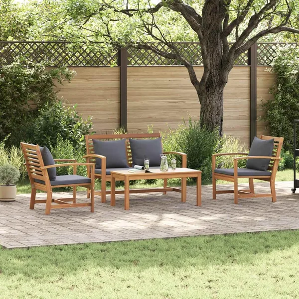 Ensemble de canapé de jardin 4 pcs Naturel Bois de teck massif