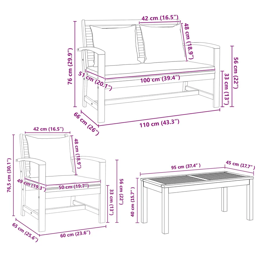 Ensemble de canapé de jardin 4 pcs Naturel Bois de teck massif - 11