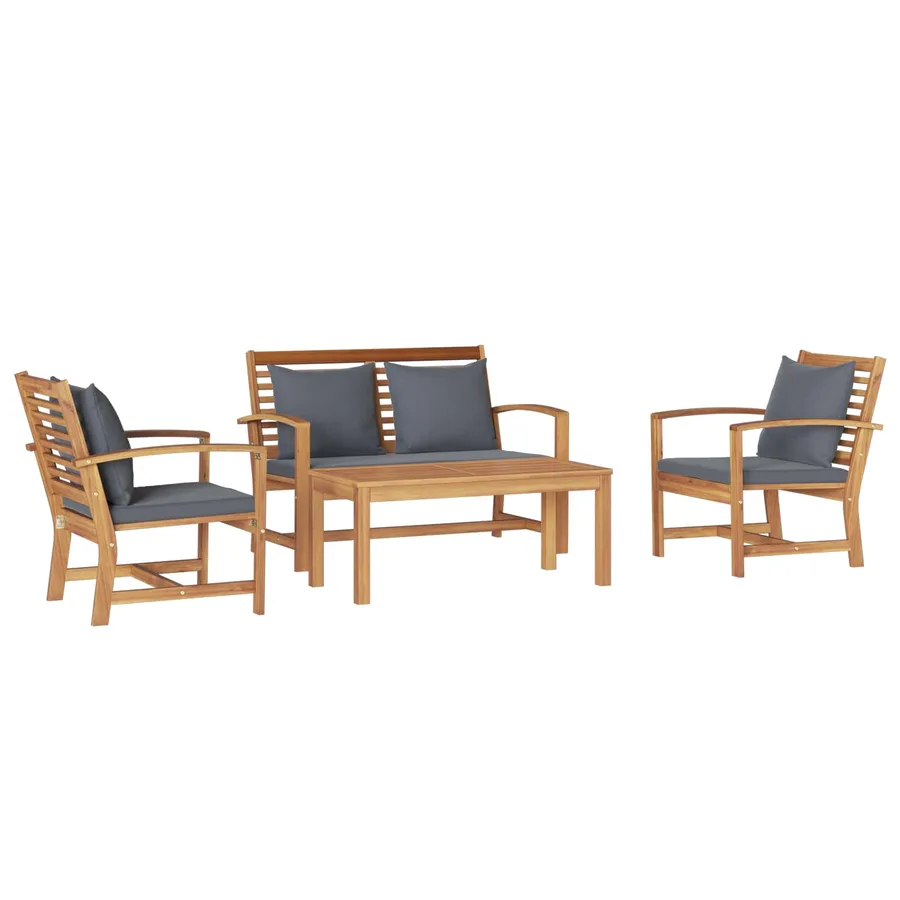 Ensemble de canapé de jardin 4 pcs Naturel Bois de teck massif - 2