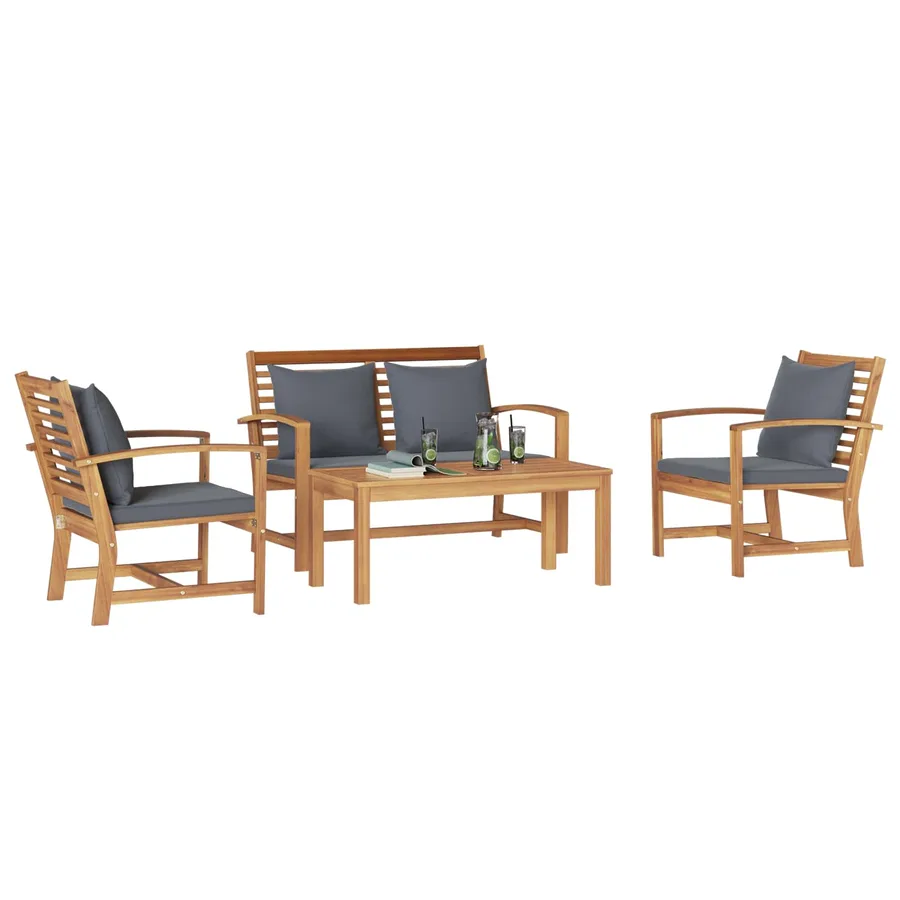 Ensemble de canapé de jardin 4 pcs Naturel Bois de teck massif - 3