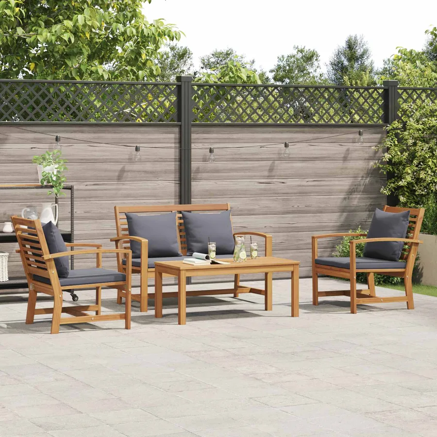 Ensemble de canapé de jardin 4 pcs Naturel Bois de teck massif - 4