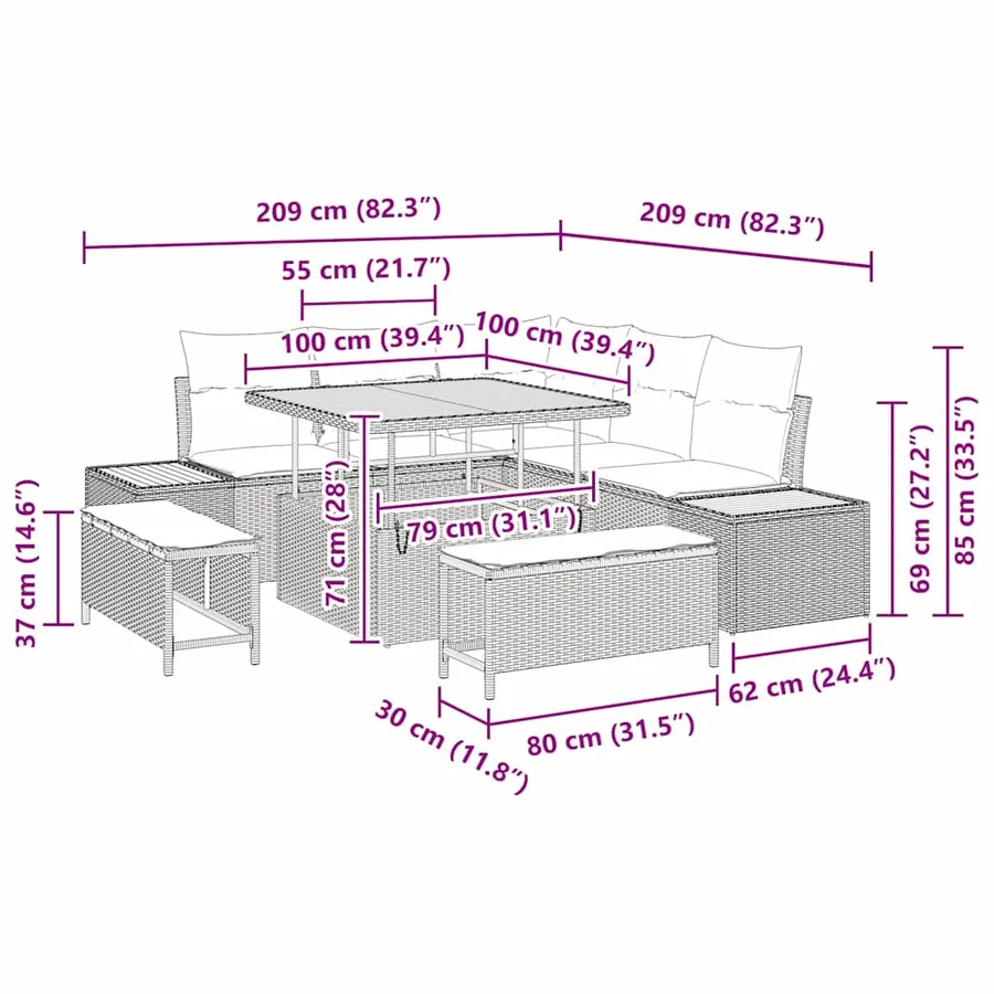 Ensemble de canapé de jardin avec coussin 8 pcs Gris Poly rotin - 18