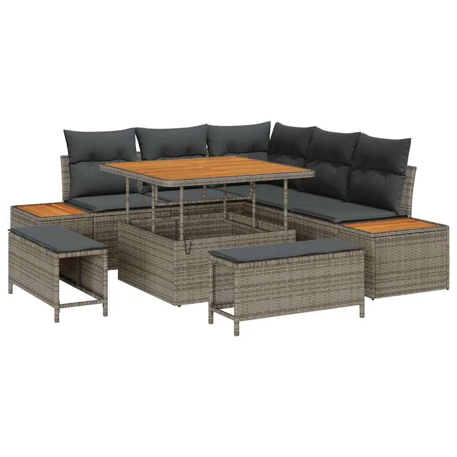 Ensemble de canapé de jardin avec coussin 8 pcs Gris Poly rotin - 2
