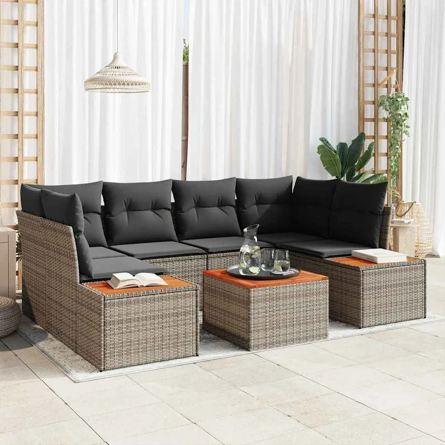 Ensemble de canapé de jardin 7 pcs Gris Poly rotin
